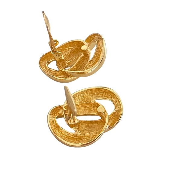 Christian Dior 80s clip on gold tone interlocking links Vintage - Picture 5 of 12